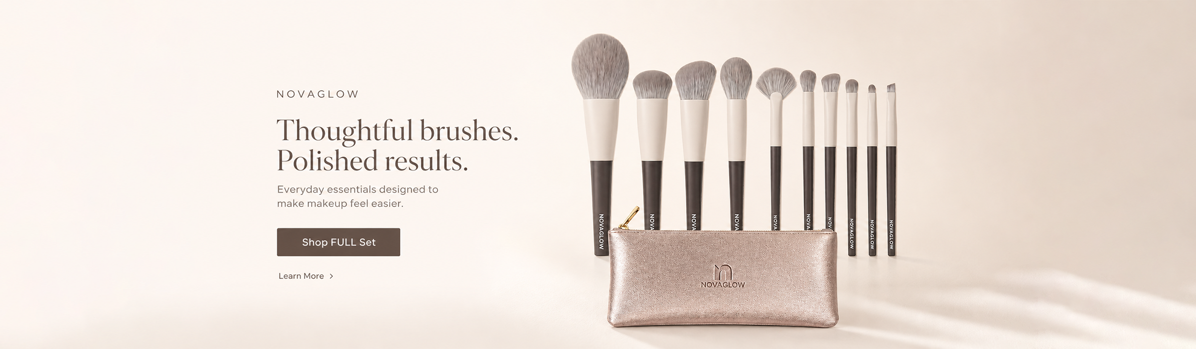 NOVAGLOW 10-piece makeup brush set with pouch for everyday makeup