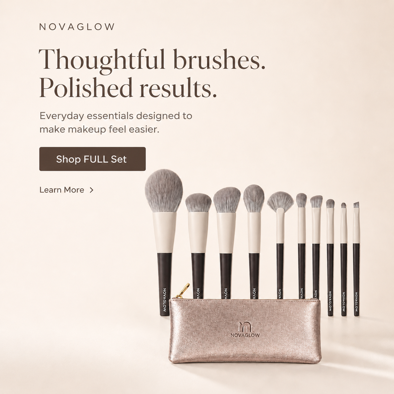 NOVAGLOW 10-piece makeup brush set with pouch for everyday makeup